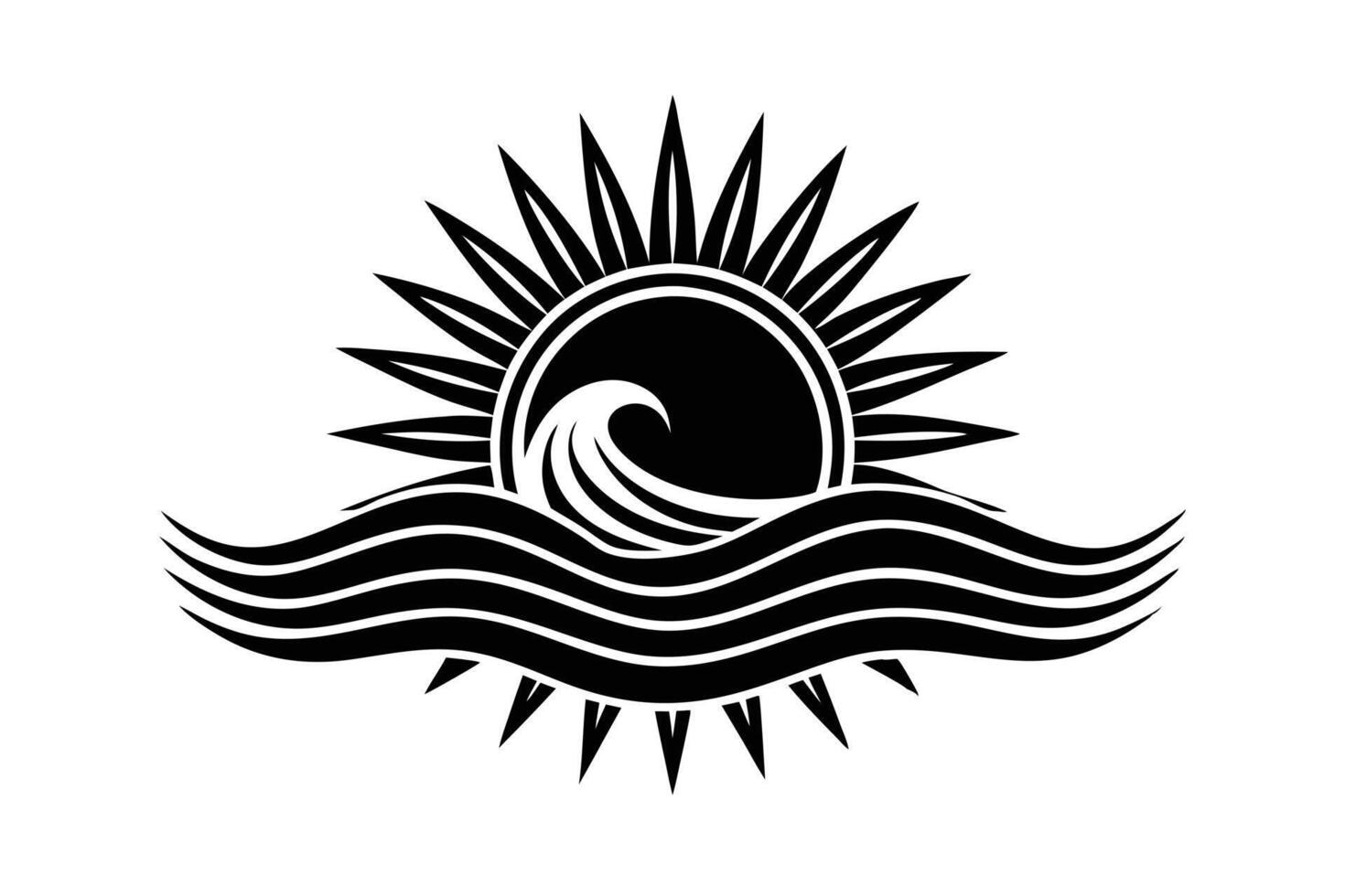 Its Stylish black and white sun and wave graphic design. vector