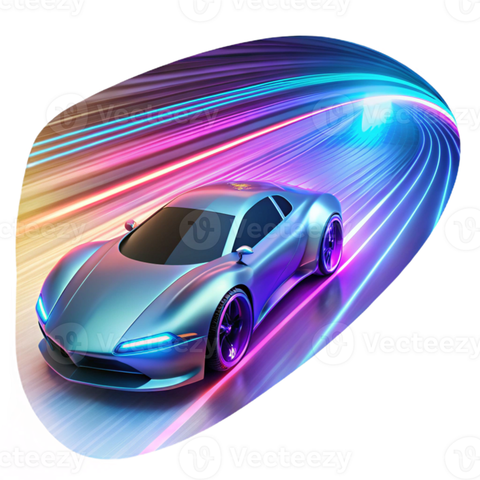 magnificent minimalist A futuristic racing car speeding through a tunnel of light, leaving trails of vibrant energy. Neon lighting, dynamic style premium png