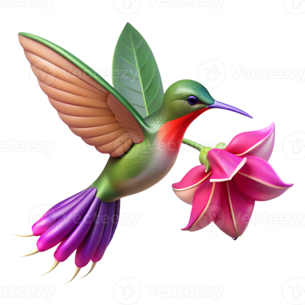 serene rustic A hummingbird hovering near a vibrant fuchsia flower, wings blurred in motion, soft focus with vibrant colors original png