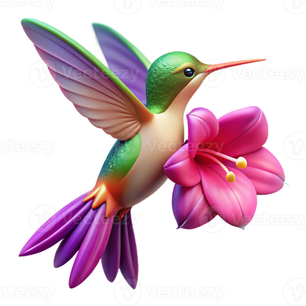stunning classic A hummingbird hovering near a vibrant fuchsia flower, wings blurred in motion, soft focus with vibrant colors original png