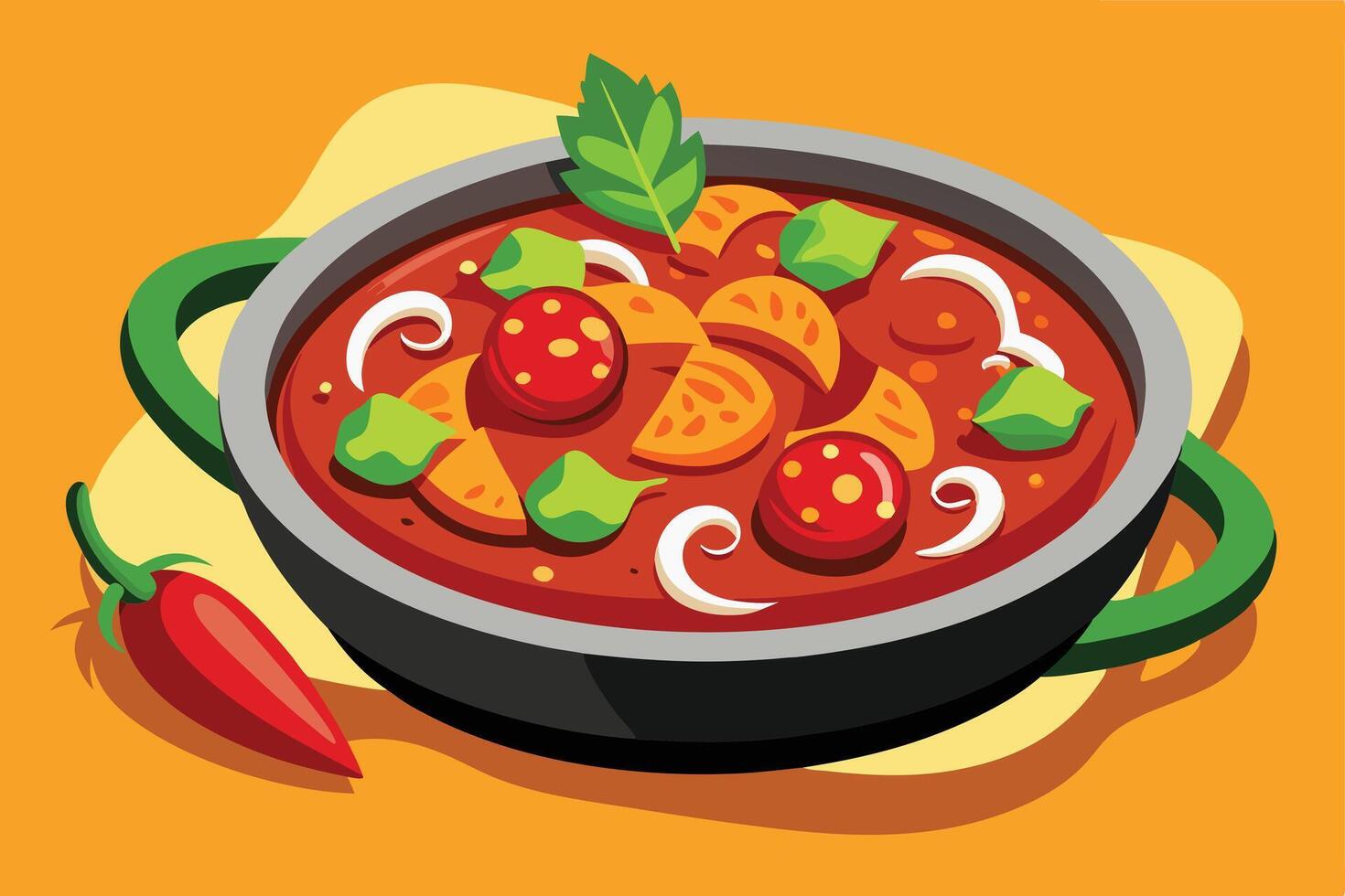 Delicious Hearty Soup in a Pot, Ready to Eat vector