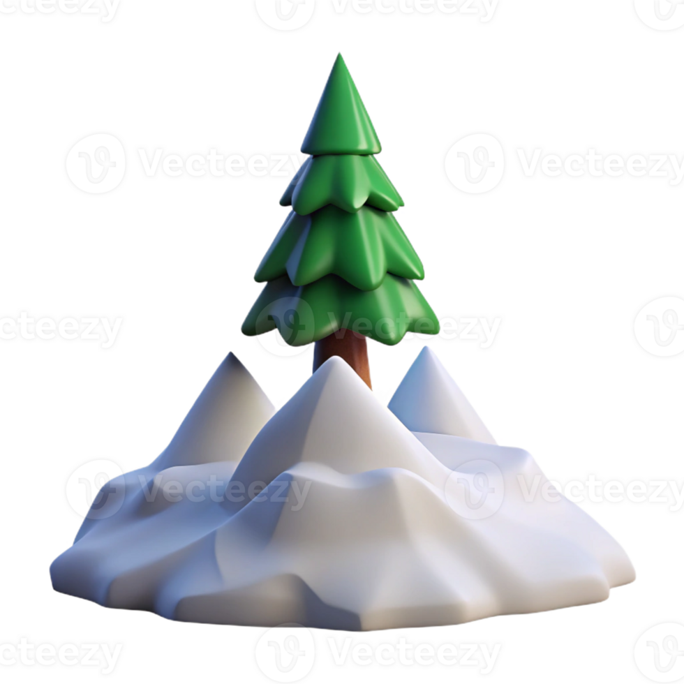 dramatic modern A lone pine tree on a snow-covered mountain peak, crisp, clear light, minimalist style genuine png