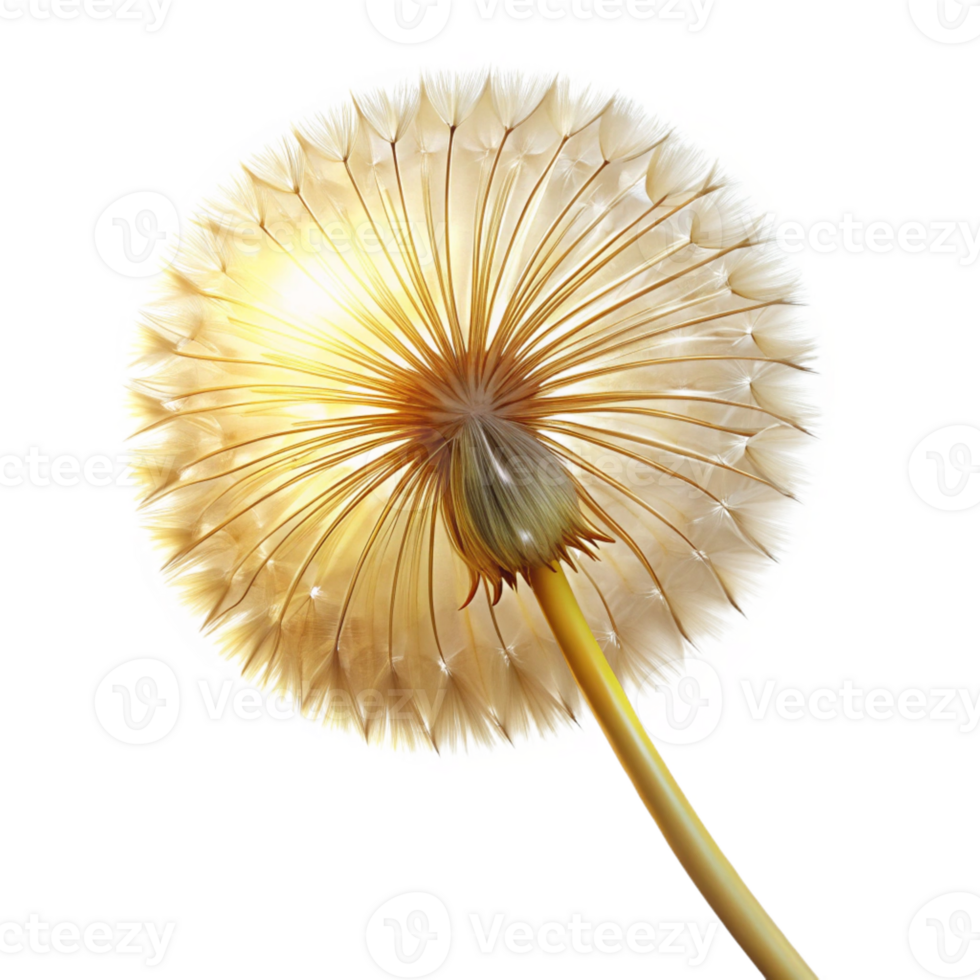 beautiful classic A single dandelion seedhead, delicate and intricate, backlit by a soft golden light, ethereal style authentic png