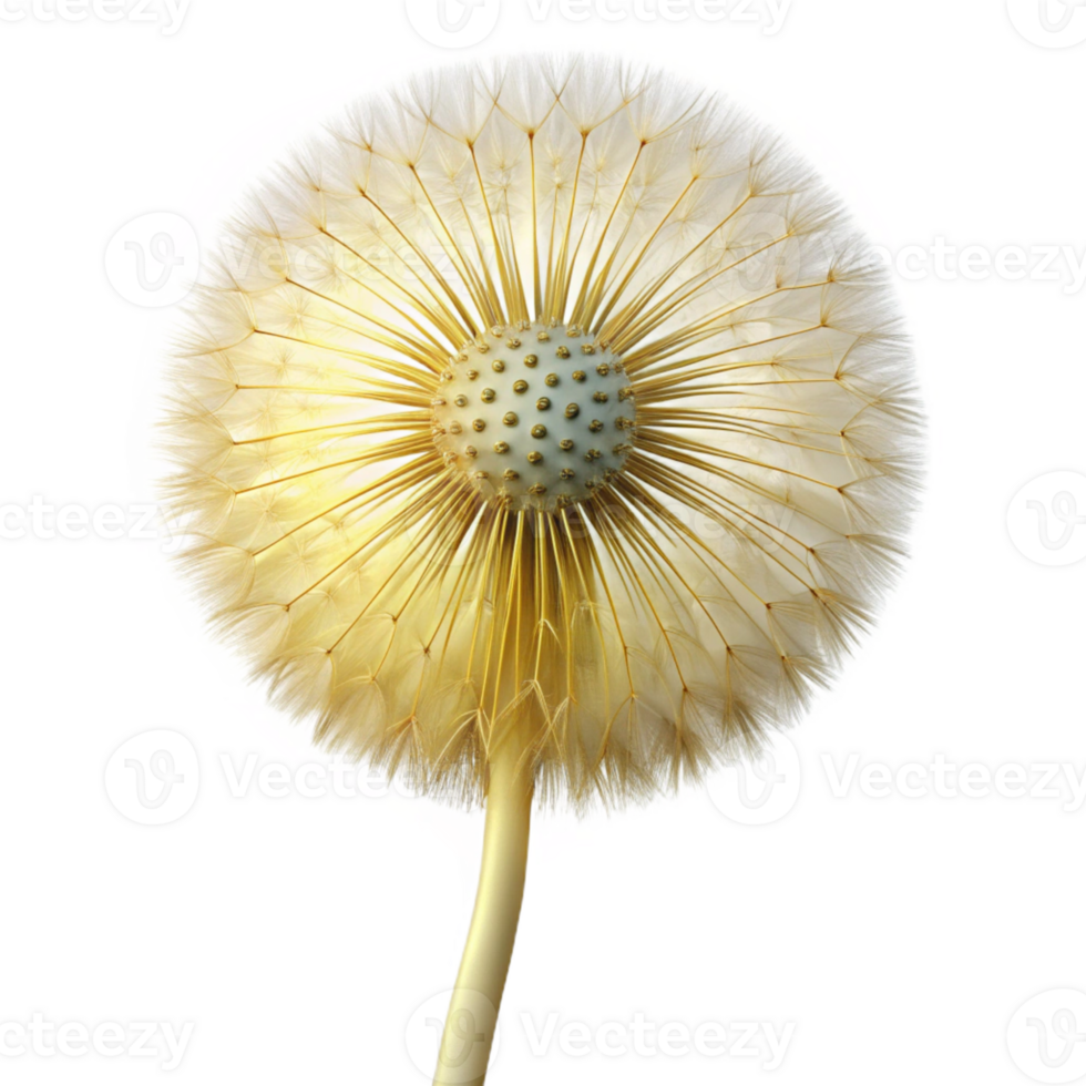 dramatic modern A single dandelion seedhead, delicate and intricate, backlit by a soft golden light, ethereal style original png