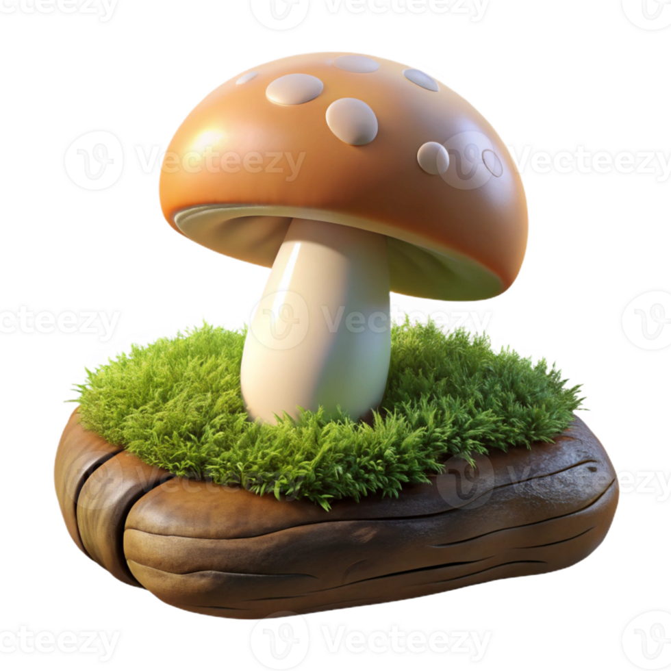 dramatic rustic A mushroom growing on a moss-covered log, soft, diffused lighting, macro photography style genuine png