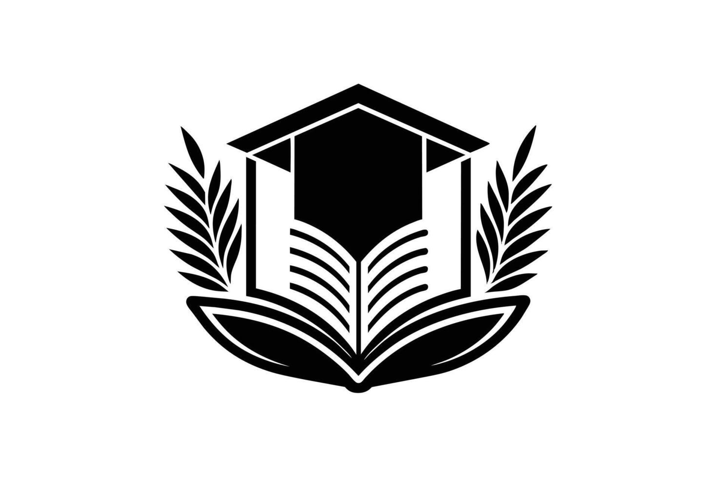 A logo design featuring graduation cap and open book. vector