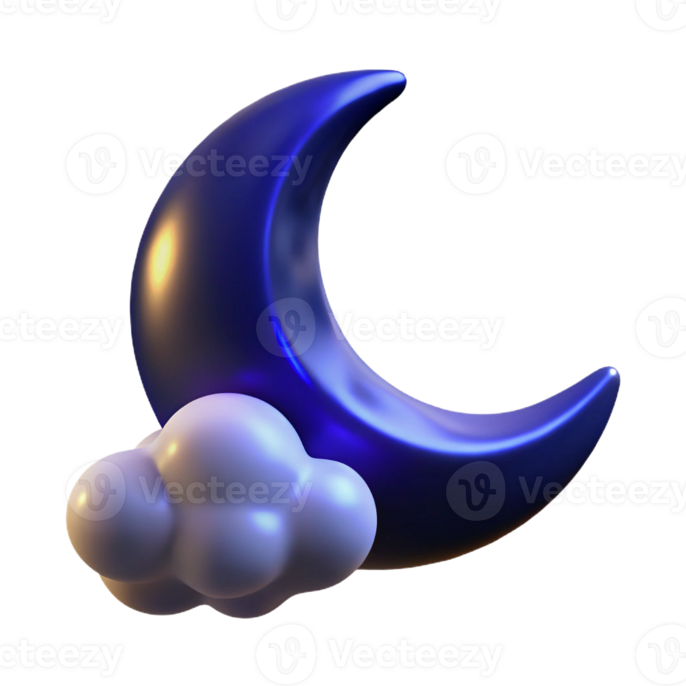 vibrant classic A crescent moon shining through wispy clouds, dark blue sky, ethereal style high quality png