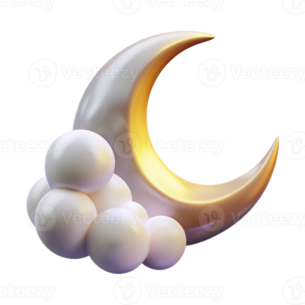 elegant artistic A crescent moon shining through wispy clouds, dark blue sky, ethereal style high quality png