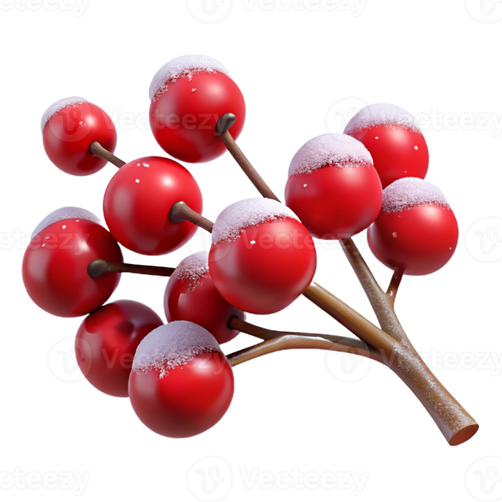 magnificent abstract A snow-covered branch with red berries, contrasting colors, wintery lighting, photographic style genuine png