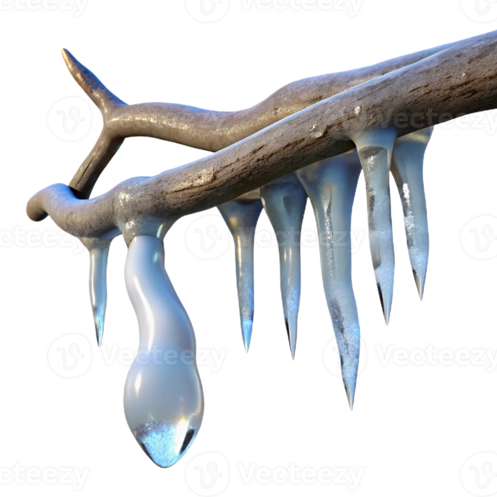 magnificent modern An icicle hanging from a branch, glistening in the sunlight, wintery scene, photographic style professional png