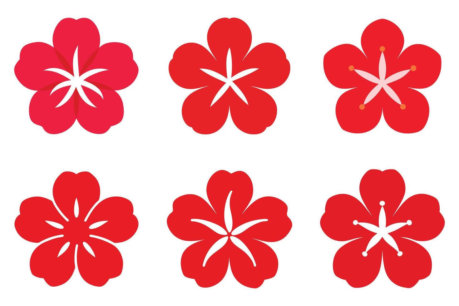Six Vibrant Red Flower Icons for Design Projects vector