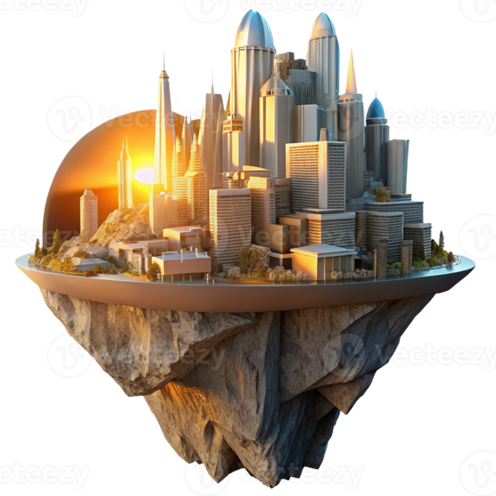 dramatic artistic A futuristic city built into the side of a giant cliff face, bathed in the warm glow of a binary sunset. Golden hour lighting. Matte painting style detailed png