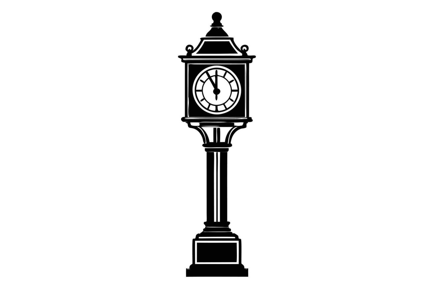 Classic Black and White Street Clock Illustration vector