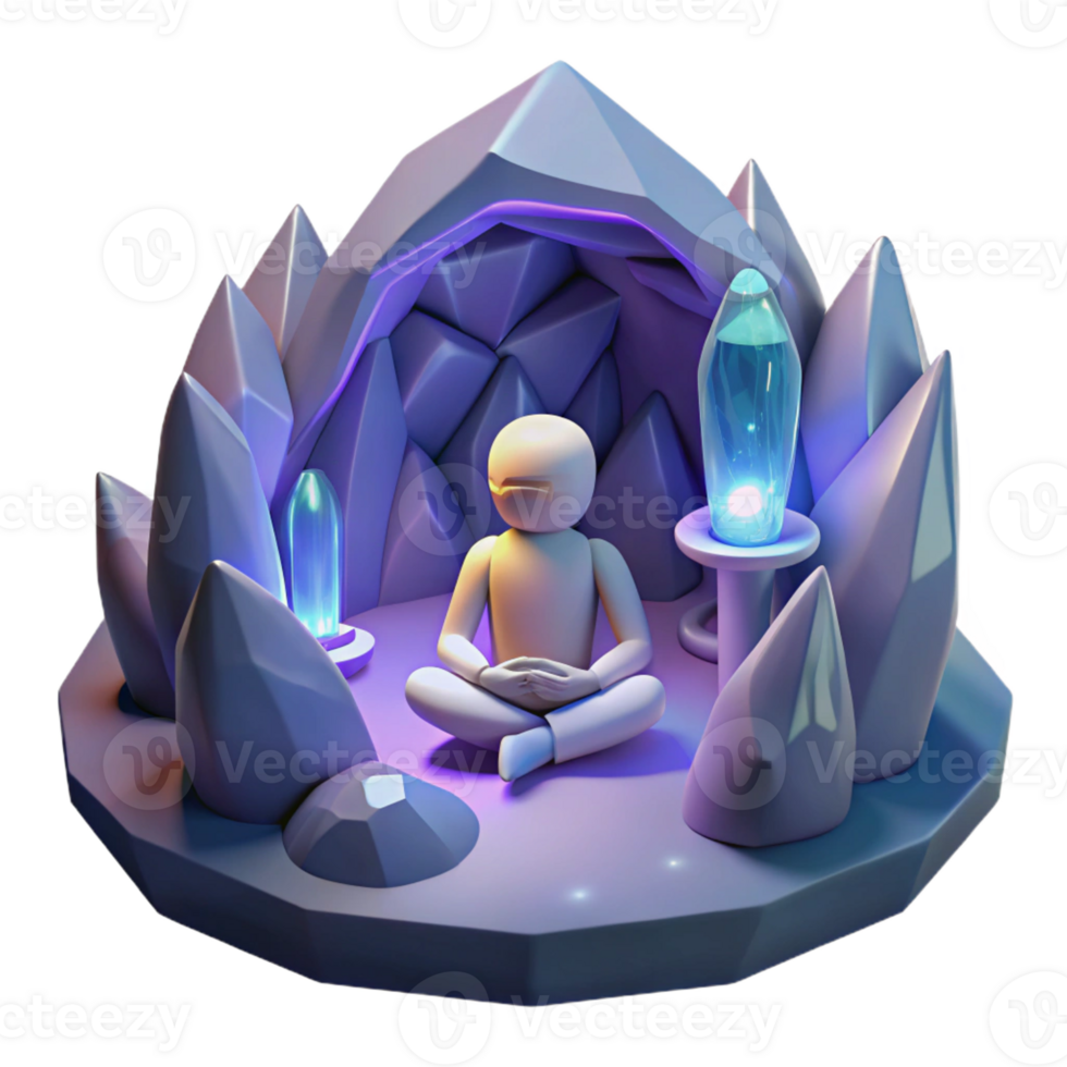 vibrant classic A lone space explorer meditating inside a crystalline cave on an alien planet. Soft, ethereal lighting. Fantasy art style exclusive png