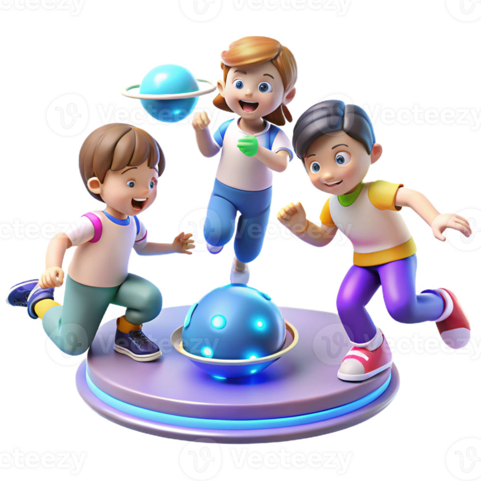 extraordinary vintage A group of children playing with levitating toys in a zero-gravity environment. Bright, playful lighting. Pixar style premium png