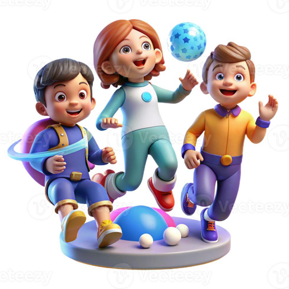 serene modern A group of children playing with levitating toys in a zero-gravity environment. Bright, playful lighting. Pixar style 4K png