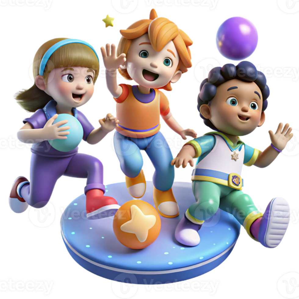 dramatic traditional A group of children playing with levitating toys in a zero-gravity environment. Bright, playful lighting. Pixar style exclusive png