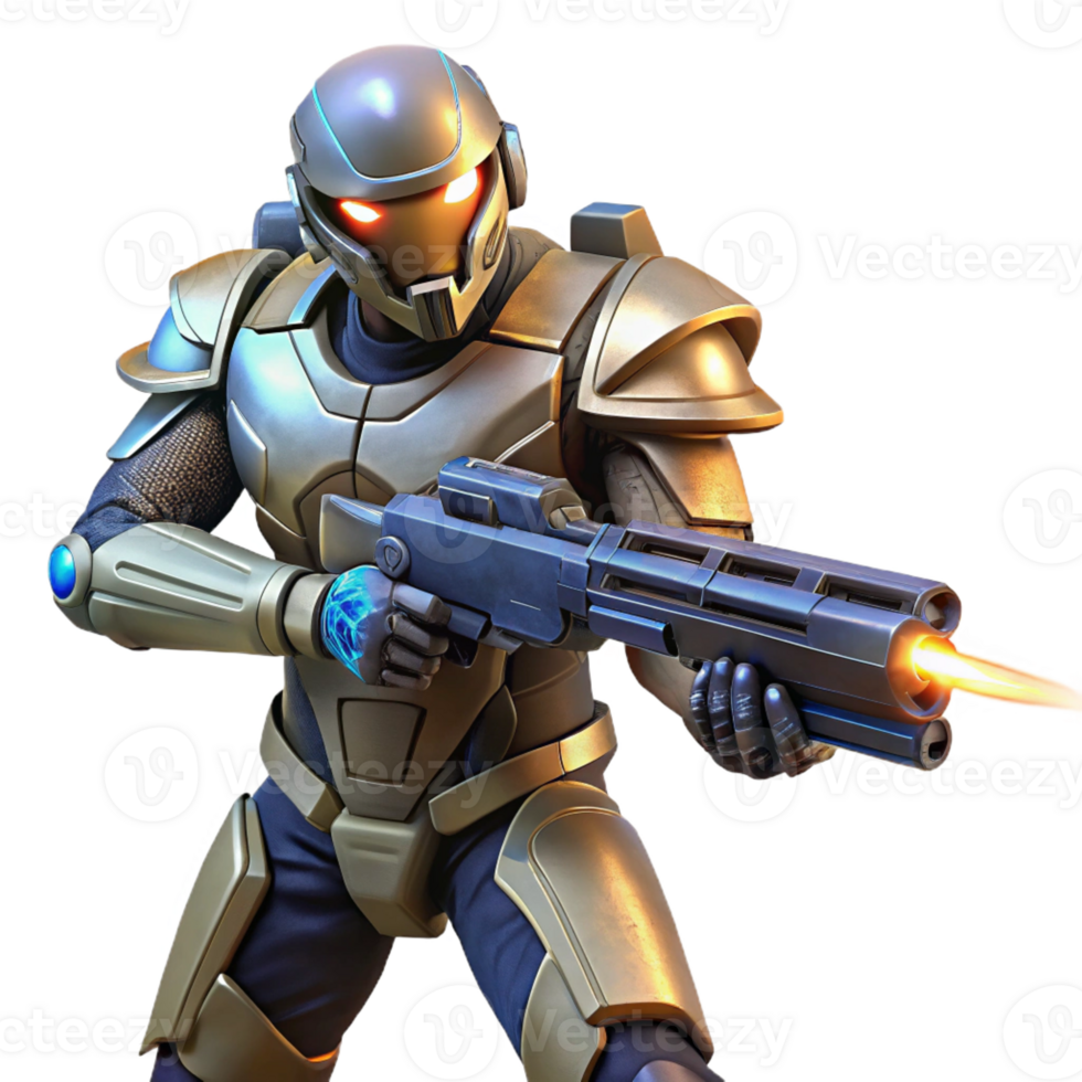 serene abstract A futuristic soldier in powered armor wielding a plasma rifle. Dramatic, action lighting. Military sci-fi style professional png