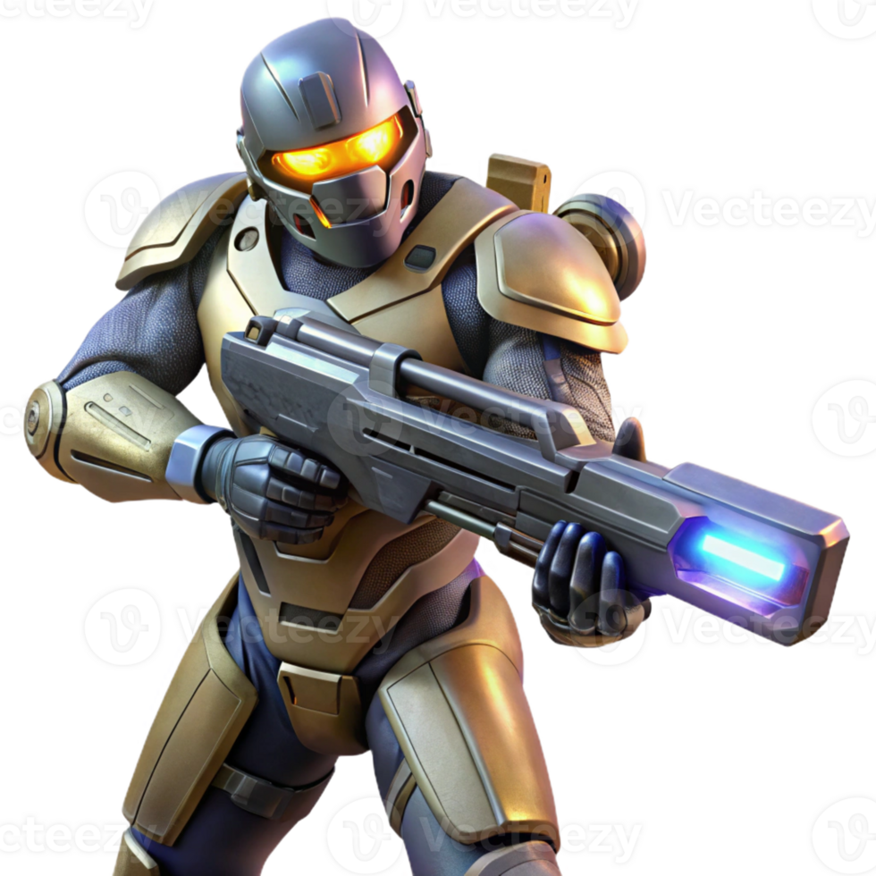 elegant traditional A futuristic soldier in powered armor wielding a plasma rifle. Dramatic, action lighting. Military sci-fi style original png