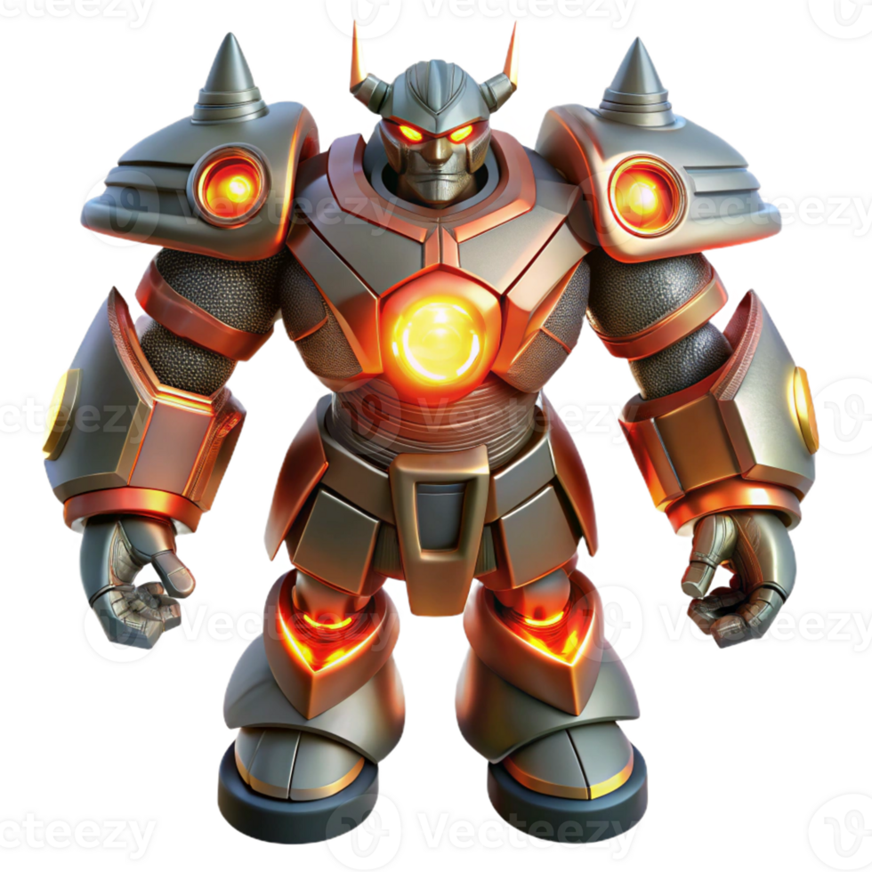 vibrant abstract A giant robot with glowing energy cores standing guard over a futuristic city. Dynamic, heroic lighting. Anime style professional png