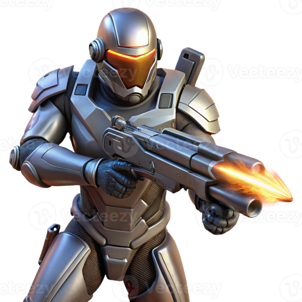 extraordinary rustic A futuristic soldier in powered armor wielding a plasma rifle. Dramatic, action lighting. Military sci-fi style professional png
