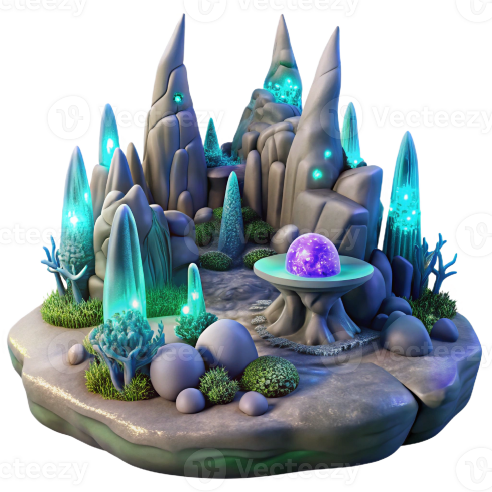 stunning modern An alien landscape with strange, bioluminescent flora and towering rock formations. Ethereal, alien lighting. Fantasy landscape style authentic png