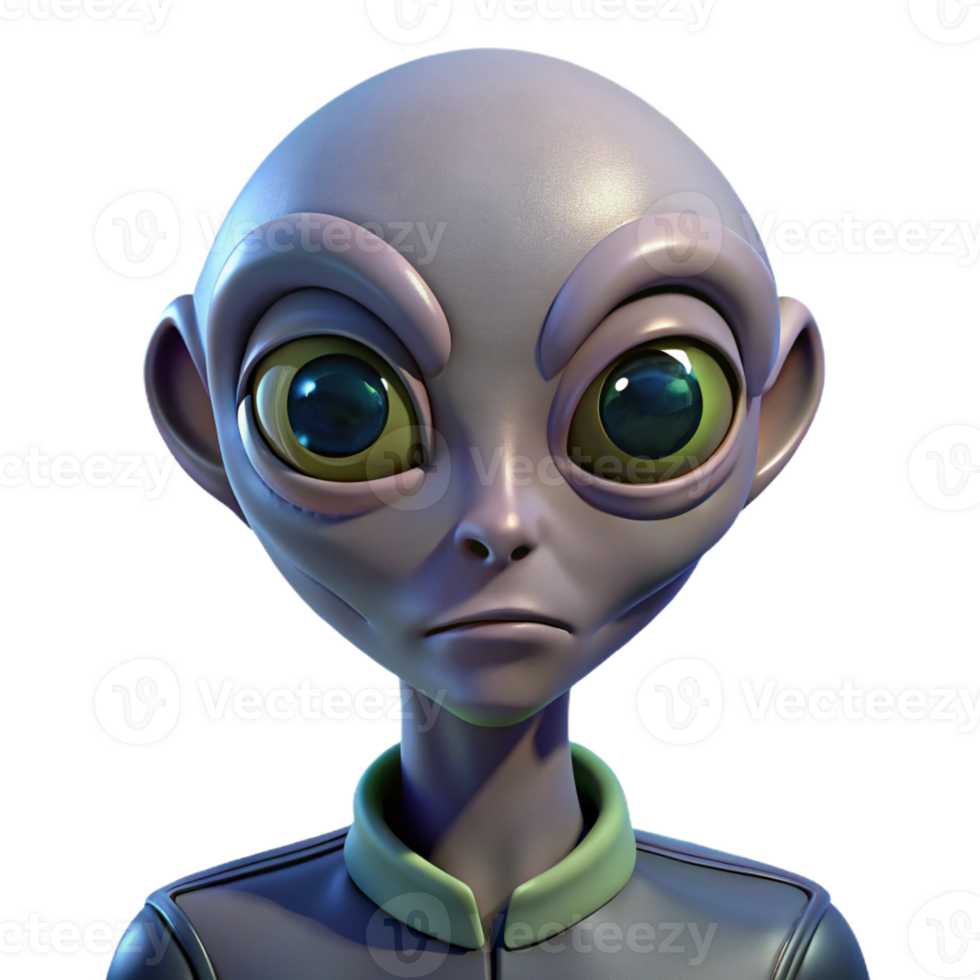 extraordinary modern A portrait of an alien with large, expressive eyes and intricate facial markings. Soft, portrait lighting. Alien portrait style high quality png