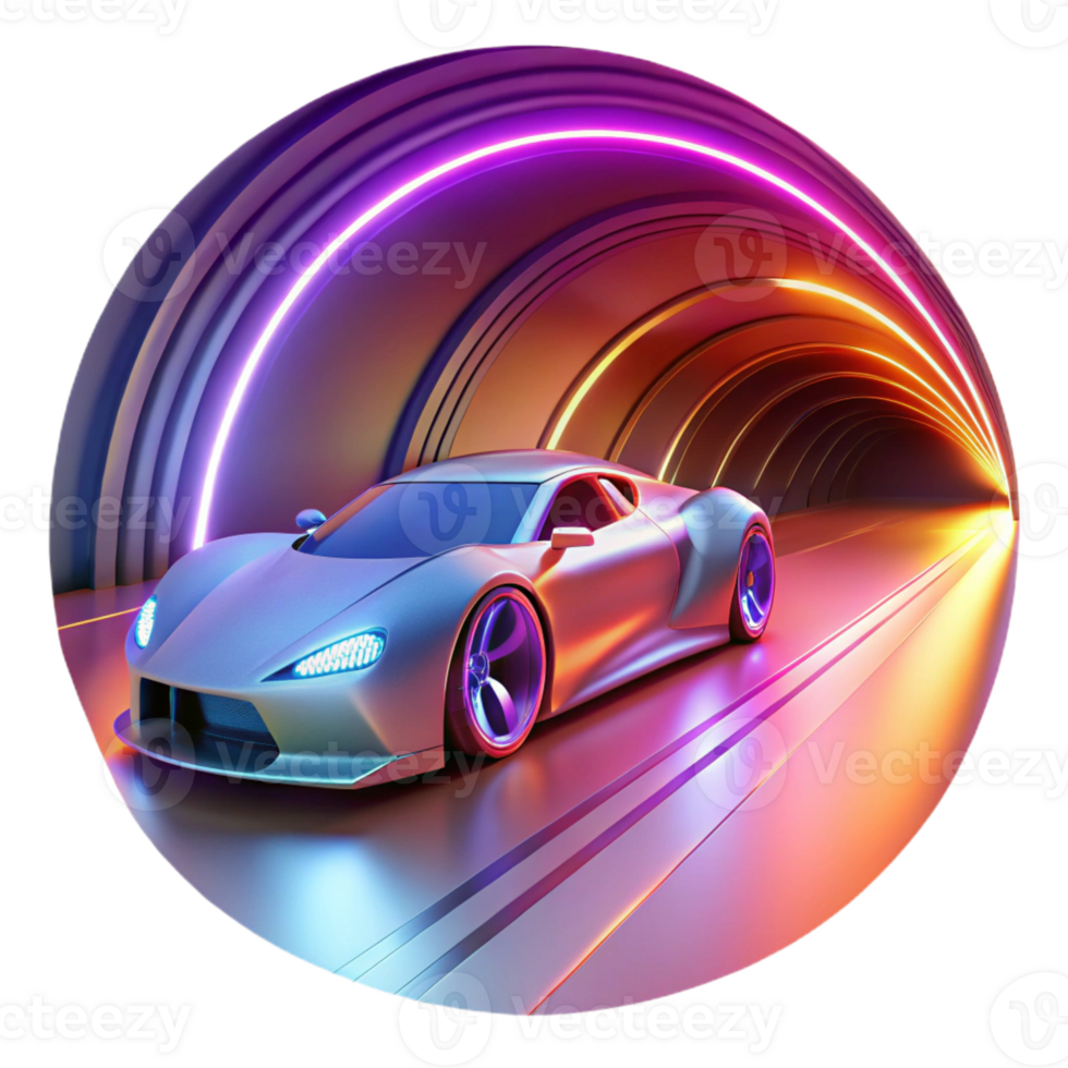 elegant classic A futuristic racing car speeding through a neon-lit tunnel. Blurred, motion lighting. Automotive design style original png