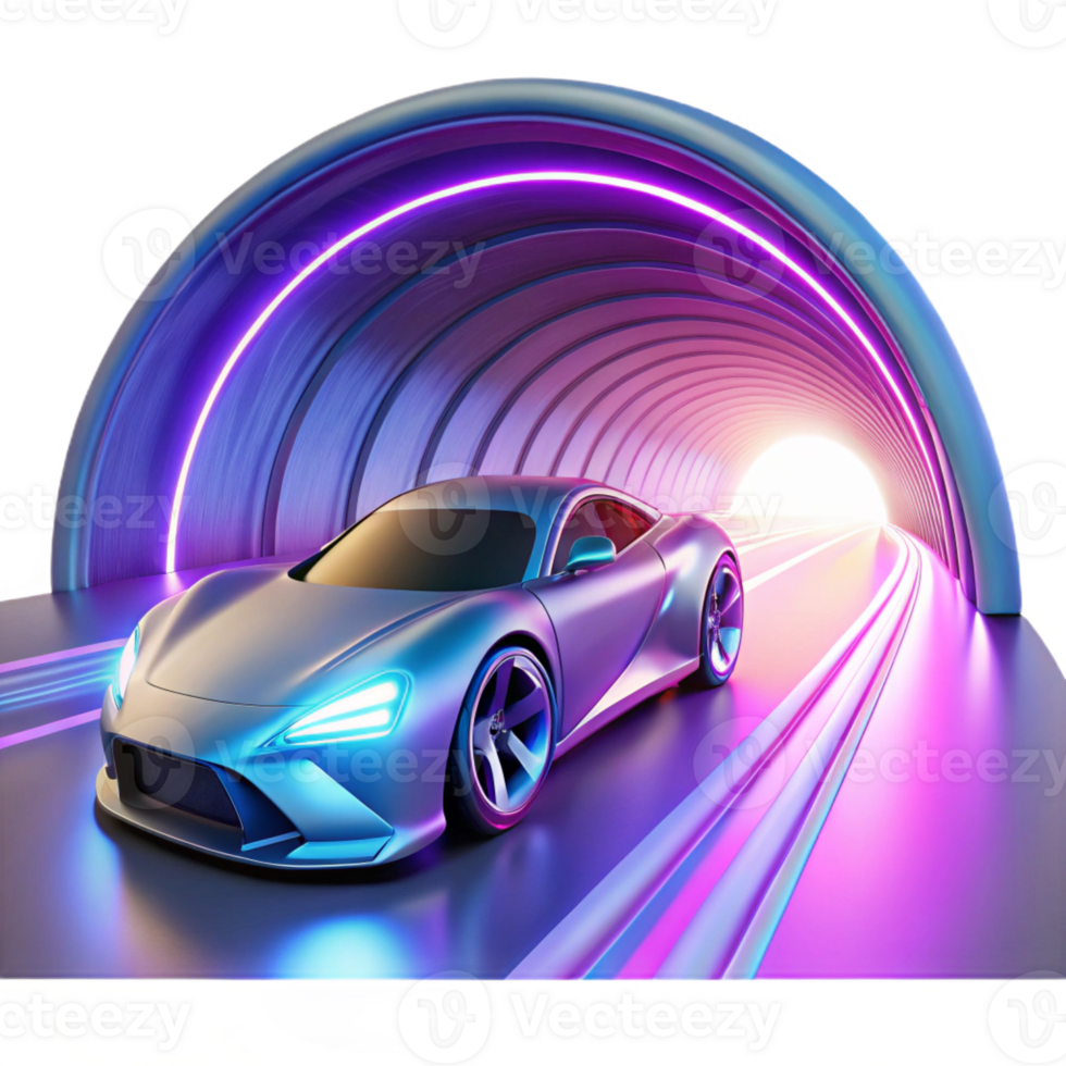 vibrant artistic A futuristic racing car speeding through a neon-lit tunnel. Blurred, motion lighting. Automotive design style high quality png