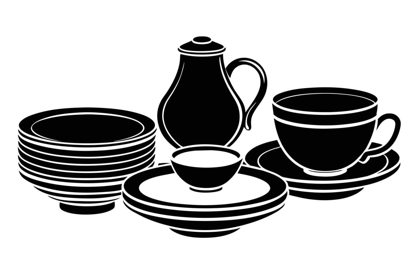 A Elegant Black and White Tea Set Illustration vector
