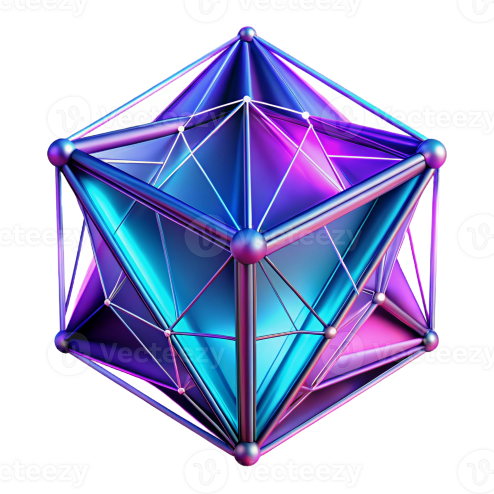 magnificent creative Fractured geometric shapes in vibrant magenta and electric blue, connected by thin lines of light, sharp focus, cyberpunk aesthetic exclusive png