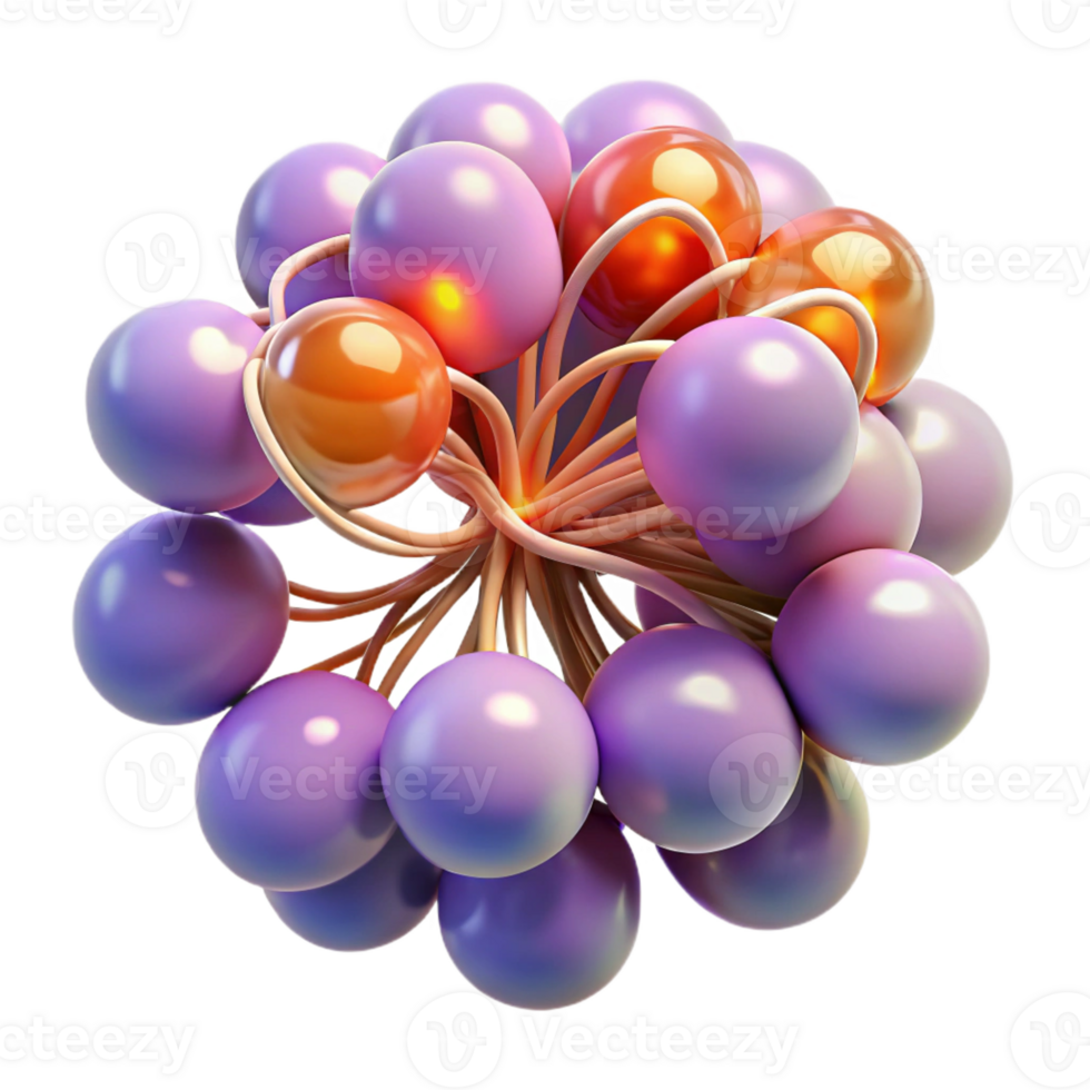 dramatic vintage A cluster of glowing lavender and coral spheres, interconnected by thin tendrils, soft diffused lighting, bioluminescent aesthetic exclusive png