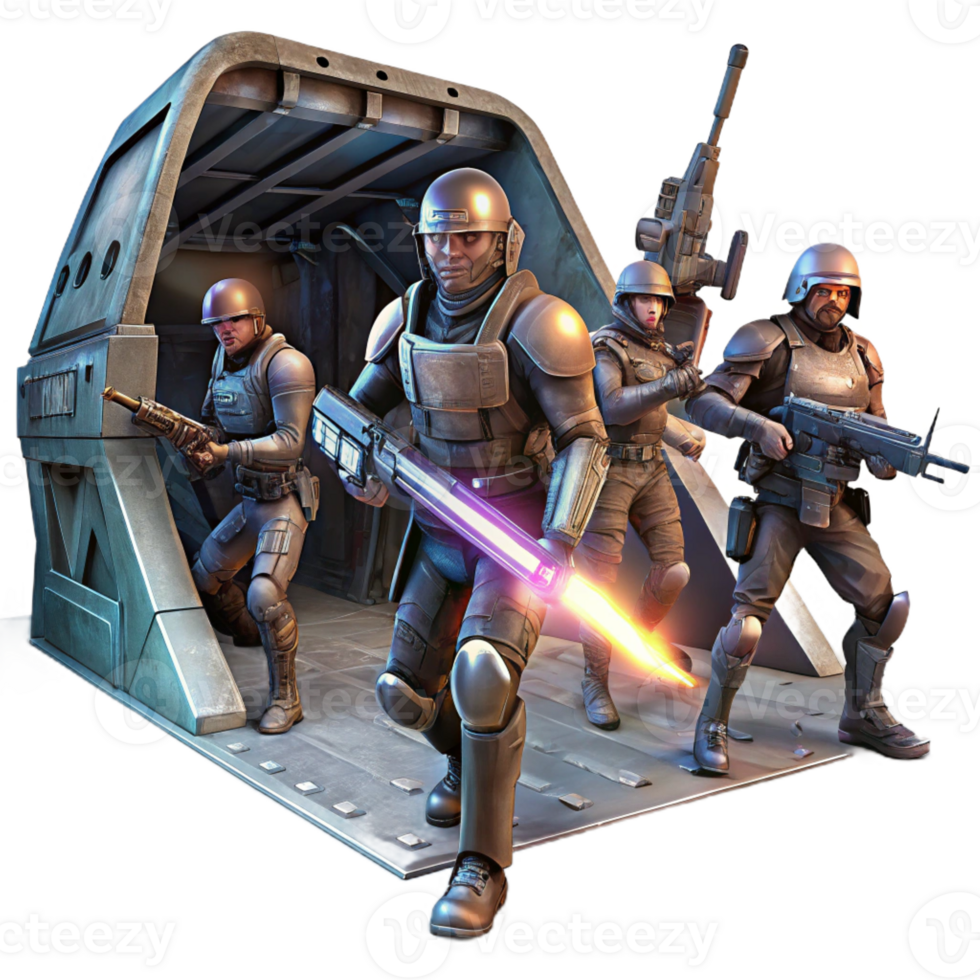 vibrant minimalist A Group of Space Pirates Armed with high resolution png