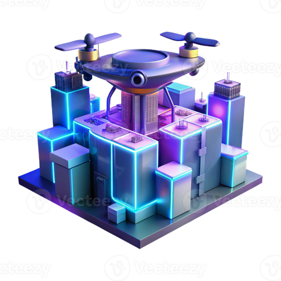magnificent contemporary A futuristic drone delivering a package in a neon-lit cityscape, night scene, cyberpunk style original png