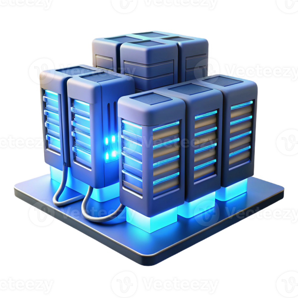serene abstract A futuristic data center with rows of servers and glowing cables, cool blue lighting, data storage and processing theme premium png