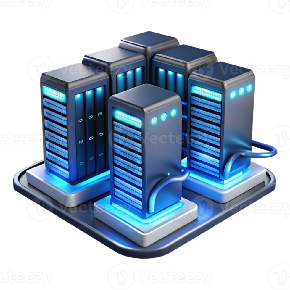 impressive creative A futuristic data center with rows of servers and glowing cables, cool blue lighting, data storage and processing theme detailed png