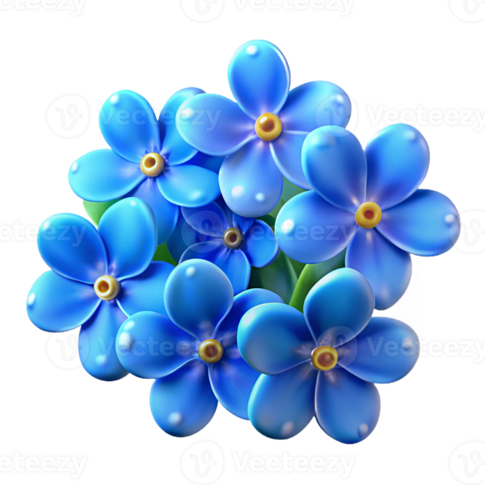 stunning artistic A cluster of vibrant blue forget-me-nots, viewed from below, soft diffused lighting, bokeh effect, painterly style exclusive png