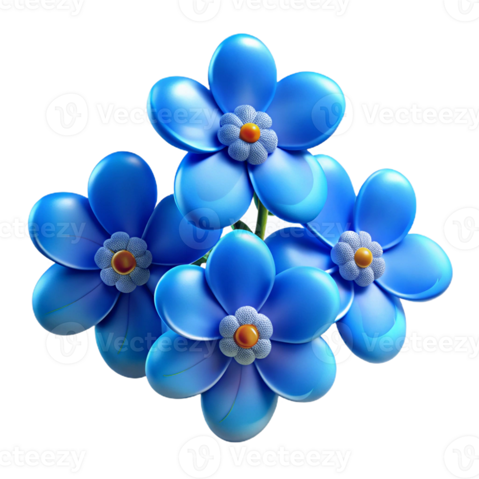 elegant creative A cluster of vibrant blue forget-me-nots, viewed from below, soft diffused lighting, bokeh effect, painterly style authentic png
