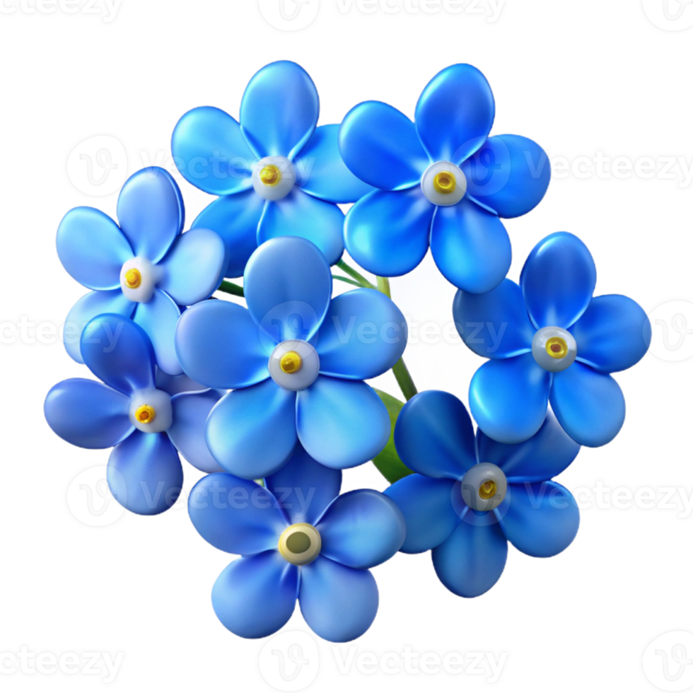 impressive minimalist A cluster of vibrant blue forget-me-nots, viewed from below, soft diffused lighting, bokeh effect, painterly style detailed png