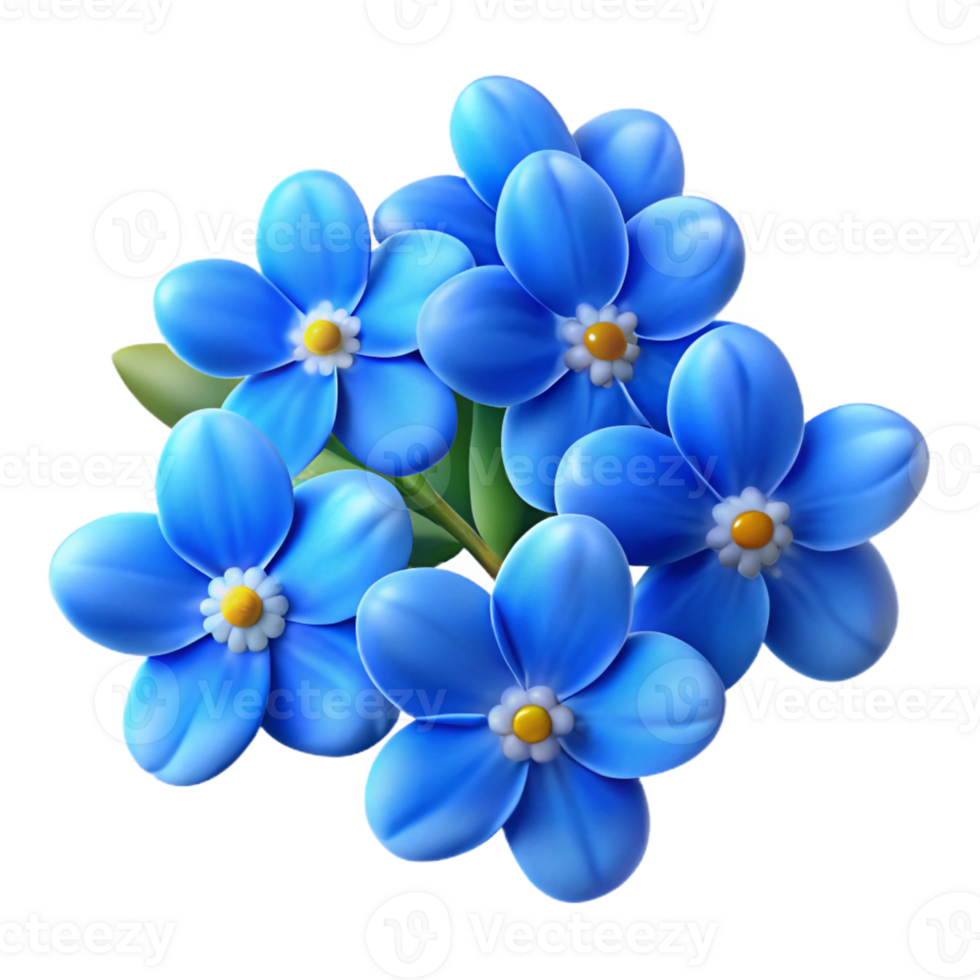 beautiful contemporary A cluster of vibrant blue forget-me-nots, viewed from below, soft diffused lighting, bokeh effect, painterly style high resolution png