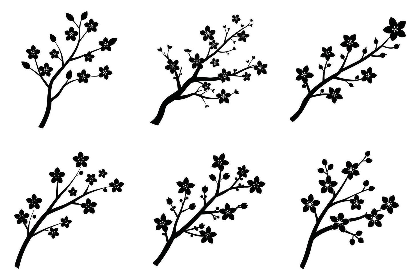 Elegant Black and White Cherry Blossom Branches vector