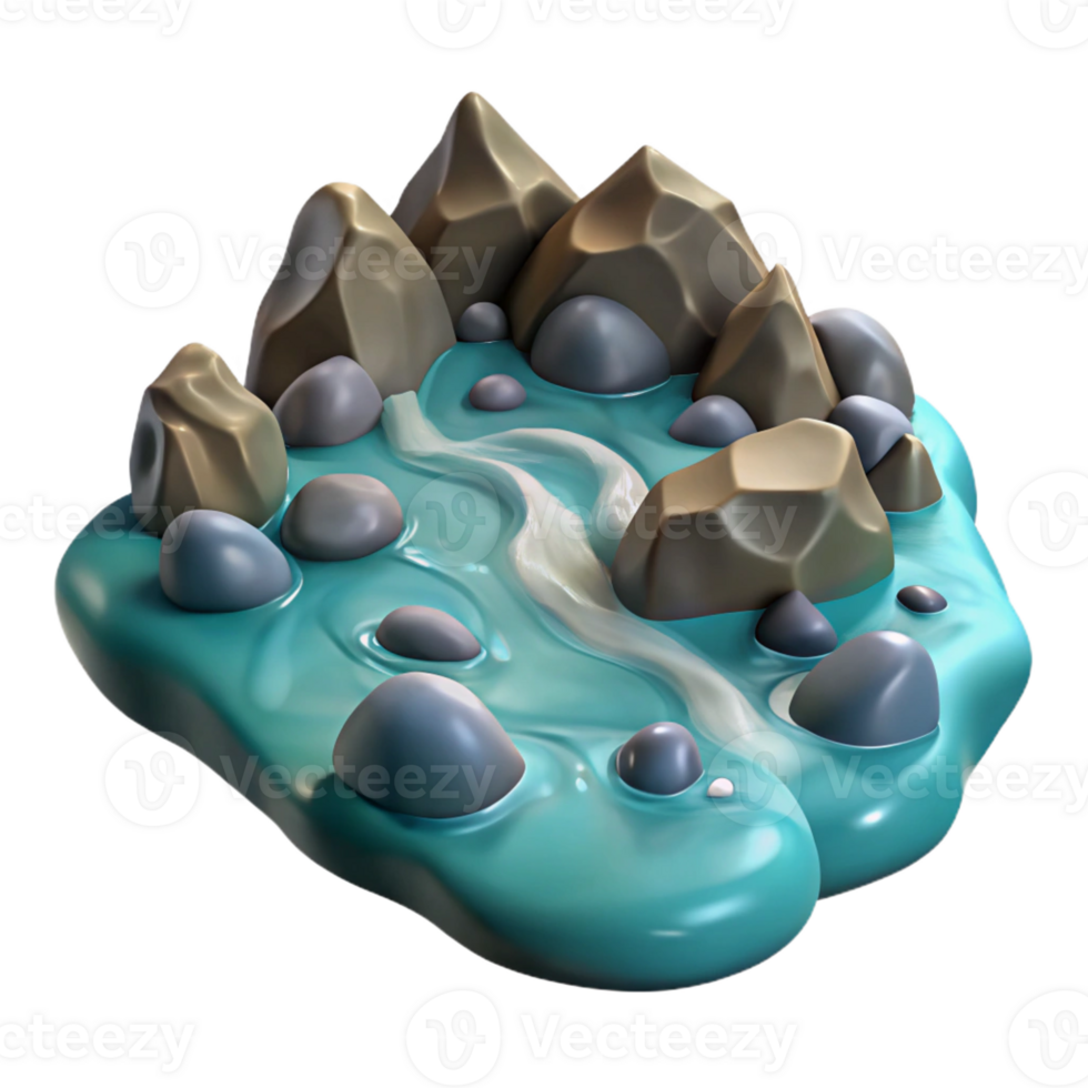 extraordinary traditional A bubbling mountain stream, crystal clear water, smooth stones visible on the bottom, realistic style high quality png