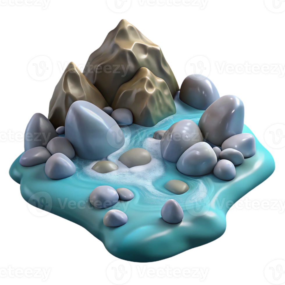 vibrant artistic A bubbling mountain stream, crystal clear water, smooth stones visible on the bottom, realistic style 4K png