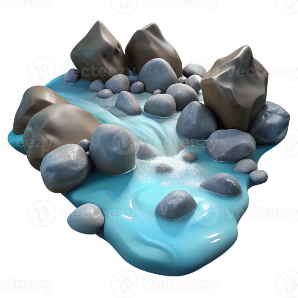 vibrant vintage A bubbling mountain stream, crystal clear water, smooth stones visible on the bottom, realistic style detailed png