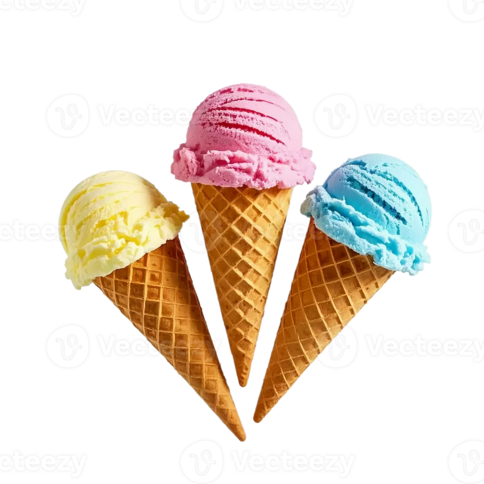ice cream in waffle cone, isolated on transparent background cutout png