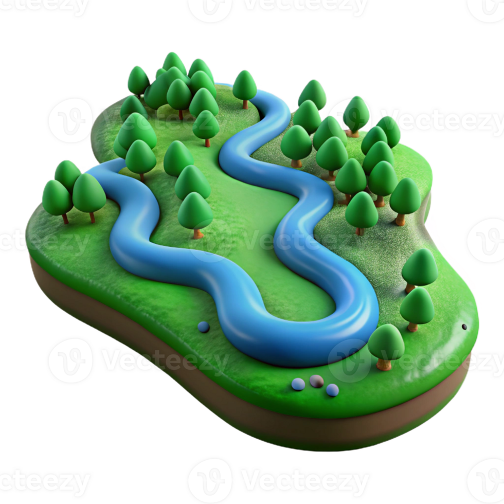 stunning traditional A flowing river, seen from above, winding through a green landscape, aerial view premium png
