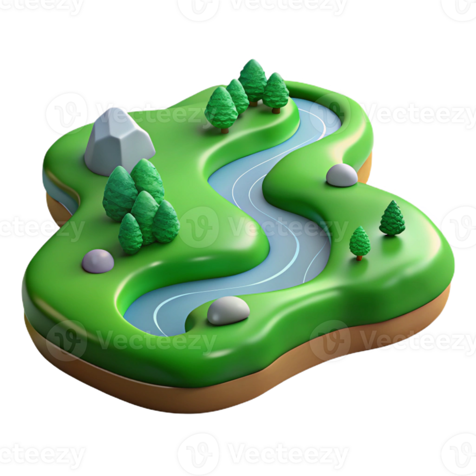 vibrant abstract A flowing river, seen from above, winding through a green landscape, aerial view premium png