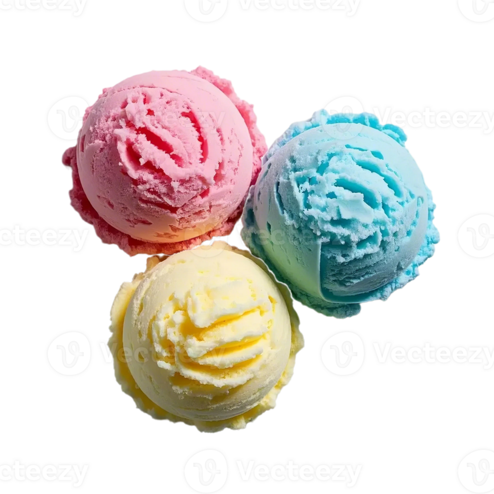 Assorted of scoops ice cream. Colorful set of ice cream of different flavours. png
