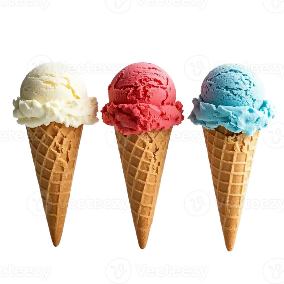 vanilla and strawberry cone Ice Cream on transparent background. png