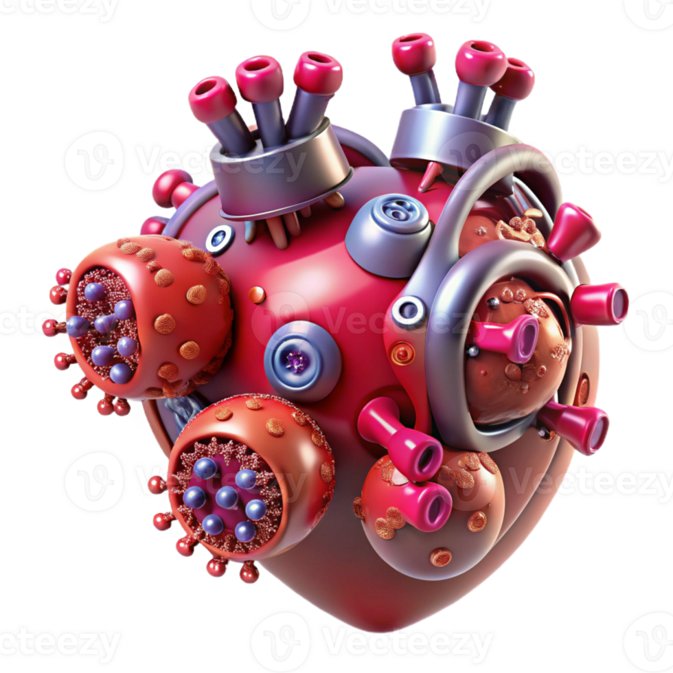 stunning abstract A swarm of nanobots assembling a human heart, microscopic detail, bright, clinical lighting, biopunk style exclusive png